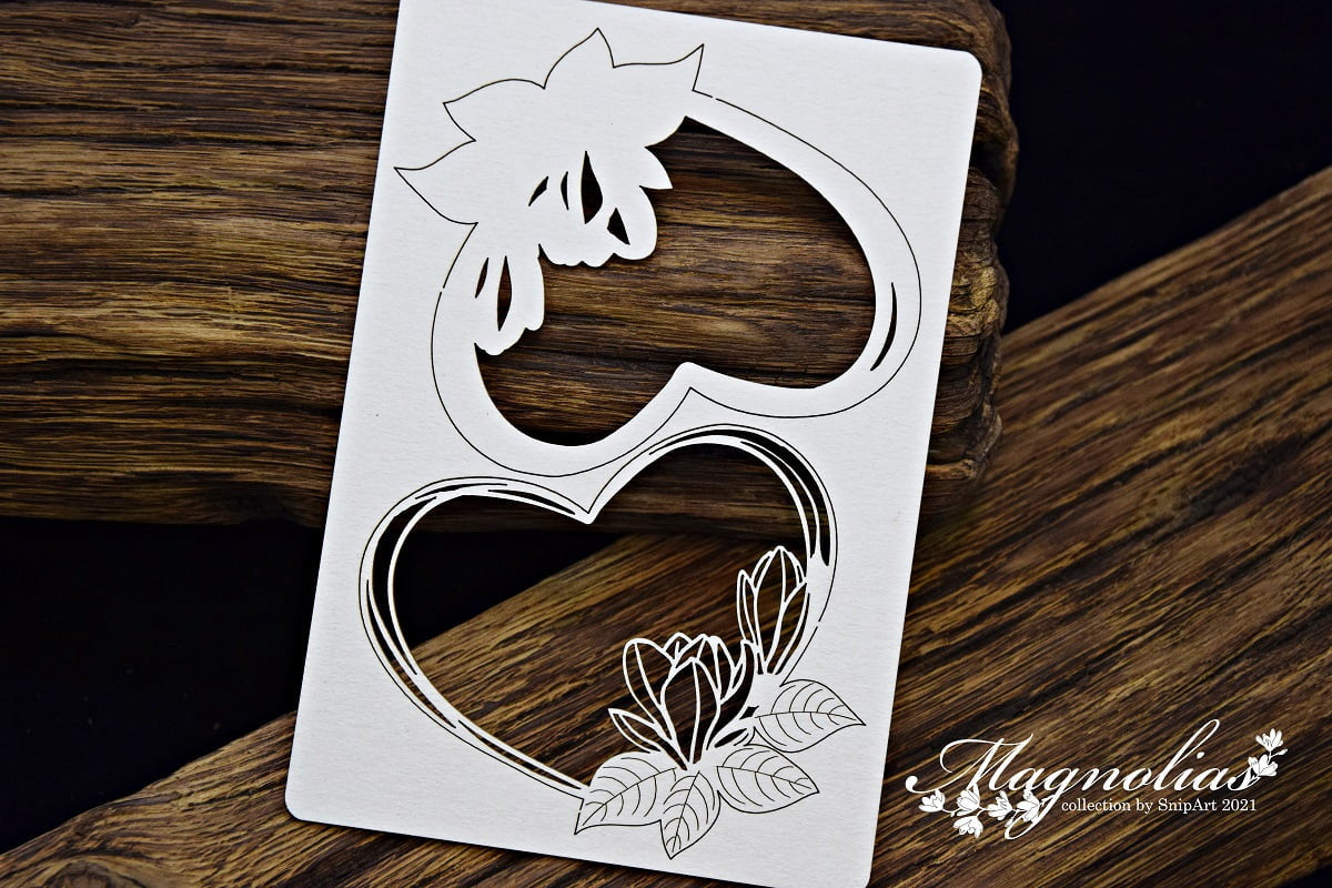Snipart Magnolias heart 1 Layered Chipboard Heart Frame