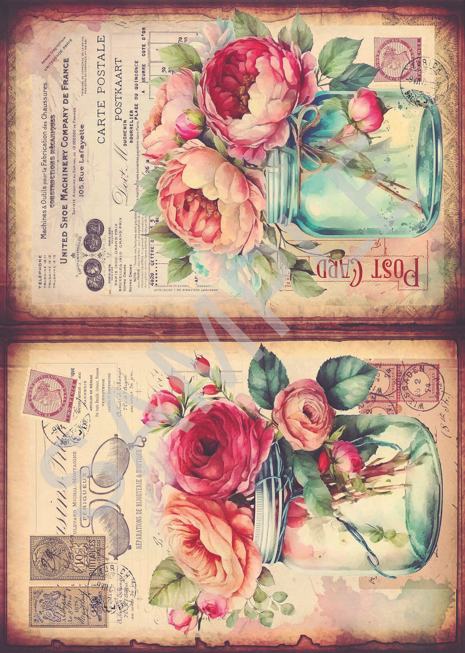 Calambour Flowers in Mason Jar 5 A4 Rice Paper