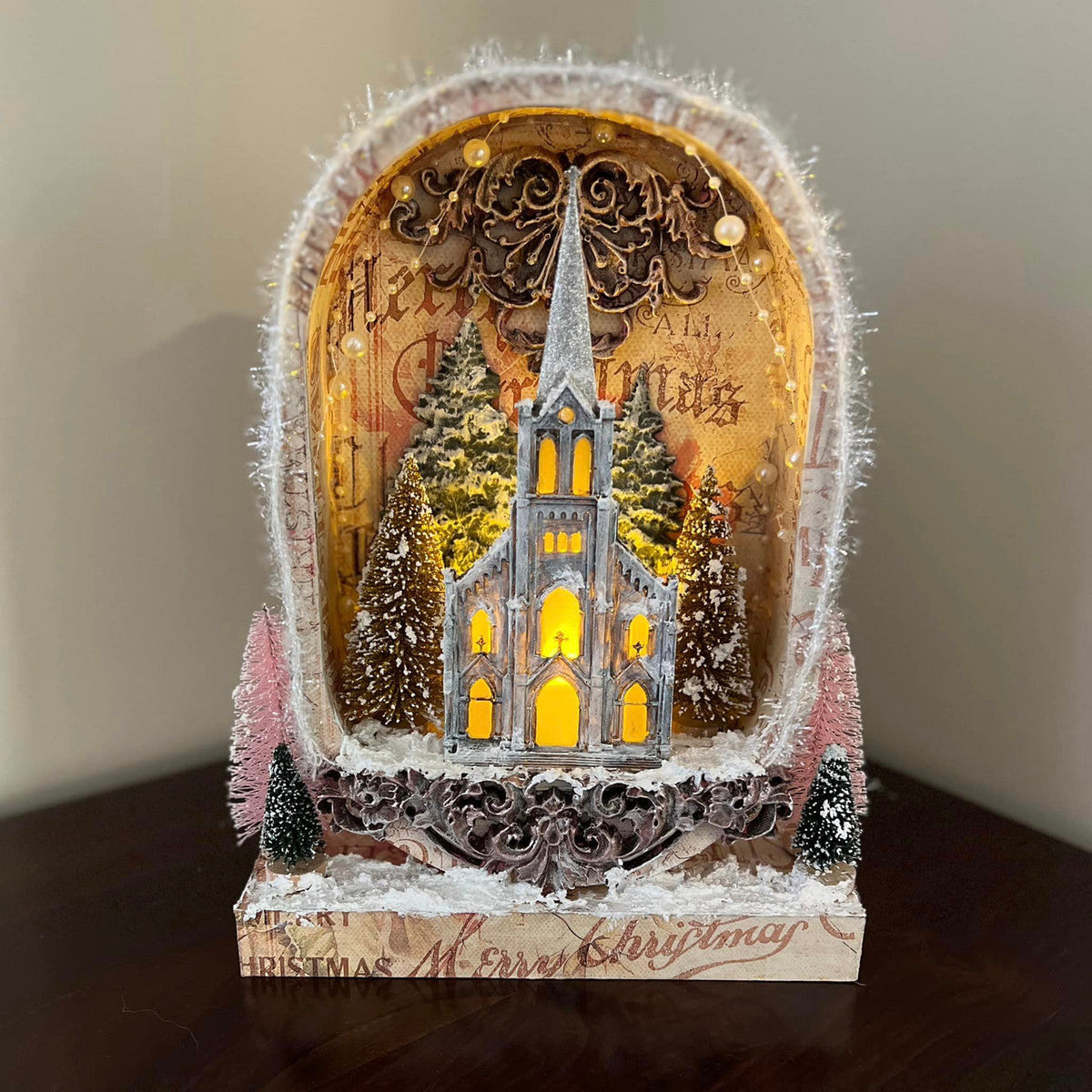 Decoupage Queen House of Faith silicone mould with church facade, crosses and religious gothic elements