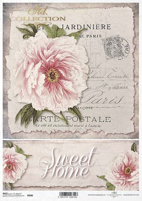 ITD Collection French Pink Floral Rice Paper A4