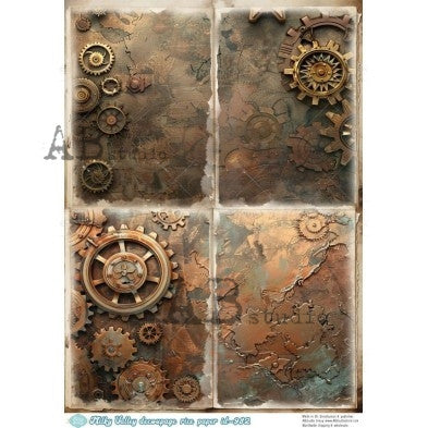 Industrial Steampunk Gear Panel Pattern Decoupage Paper – A4