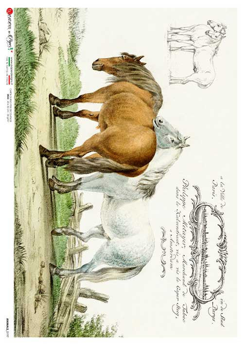 Paper Designs Rice Paper Horses Grazing Scene PD ANIMALS 0197