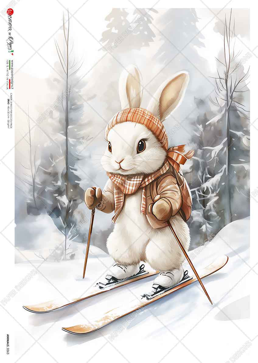 Paper Designs Snow Ski Rabbit Rice Paper
