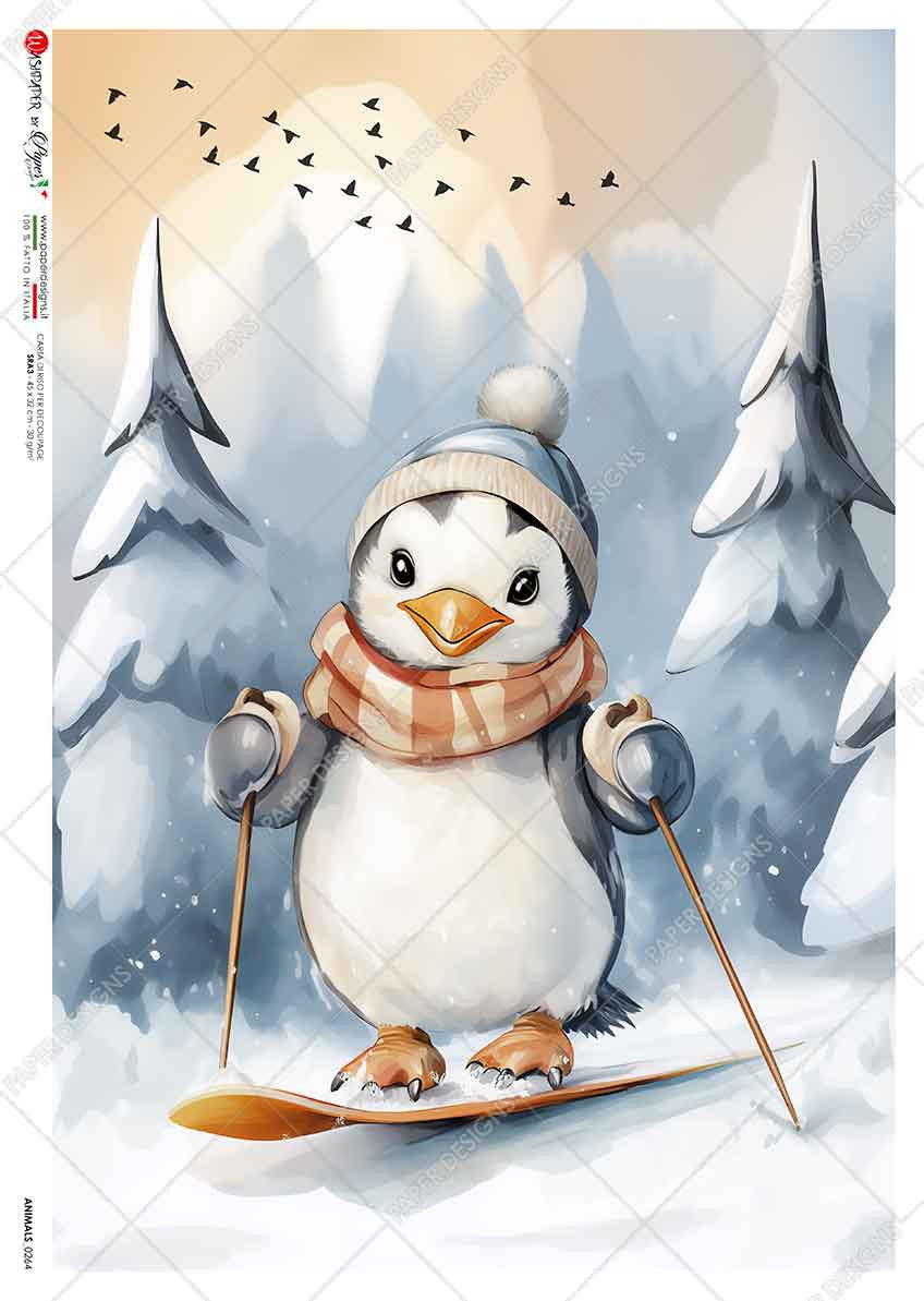 Paper Designs Snow Ski Penguin Rice Paper