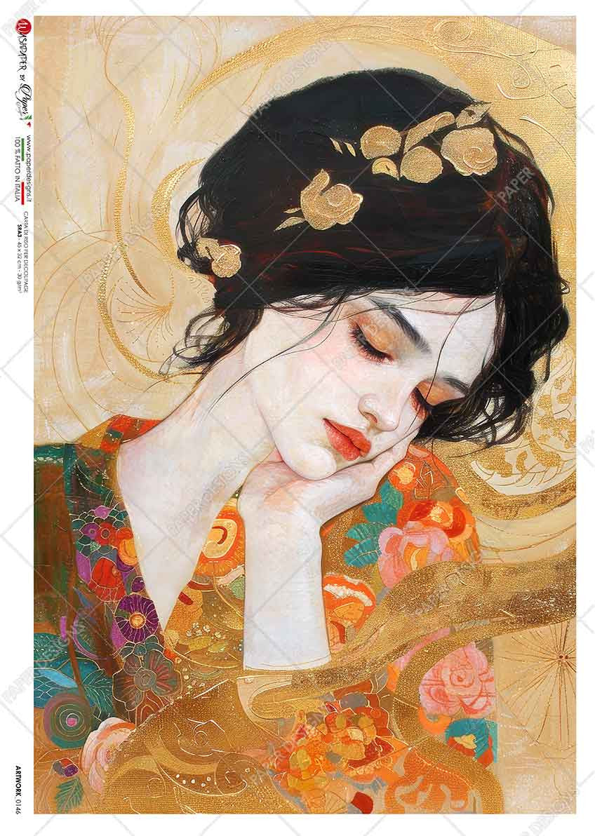 Paper Designs Klimt Style Dark Haired Portrait Rice Paper