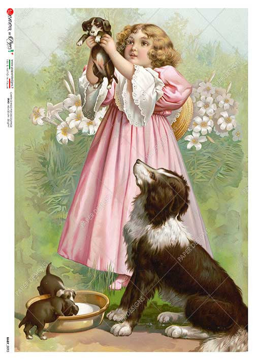 Paper Designs Rice Paper Girl with Puppies Baby 0093