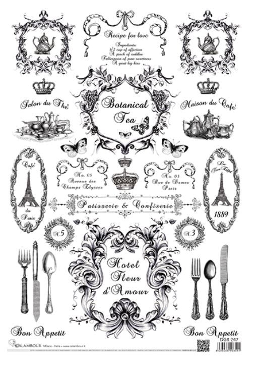 Calambour Parisian Tea Black and White A3 Plus Rice Paper