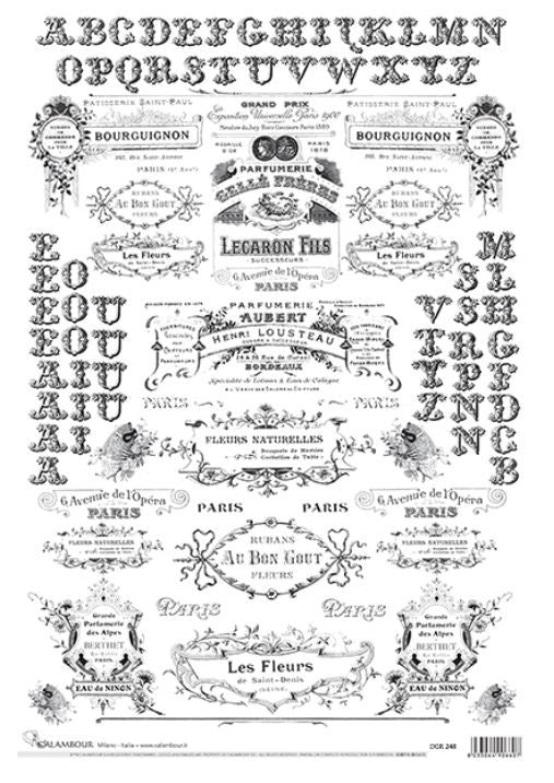 Calambour Parisian Labels Black and White A3 Plus Rice Paper