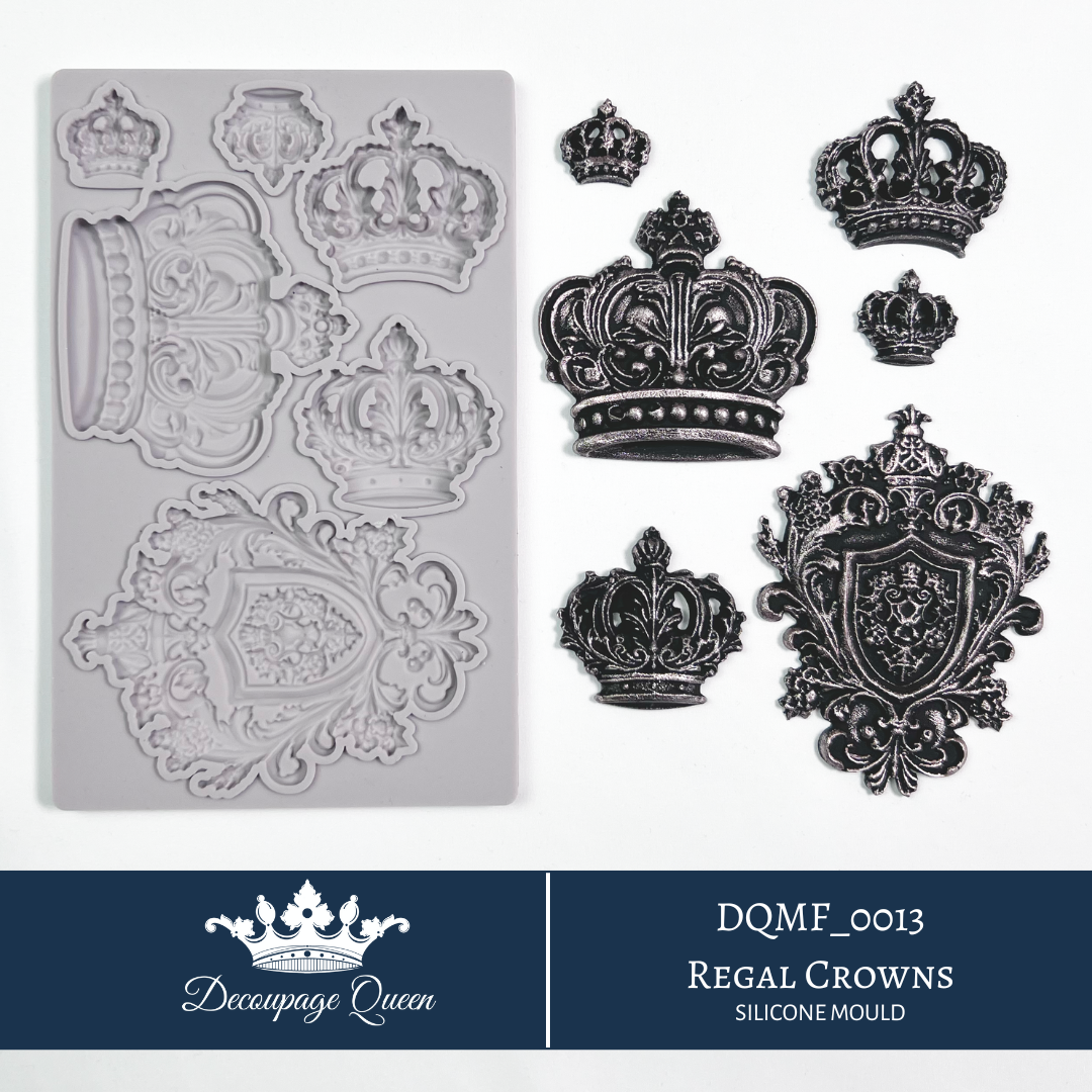 Decoupage Queen Regal Crowns silicone mould with crowns, royal crests and ornate decorative elements