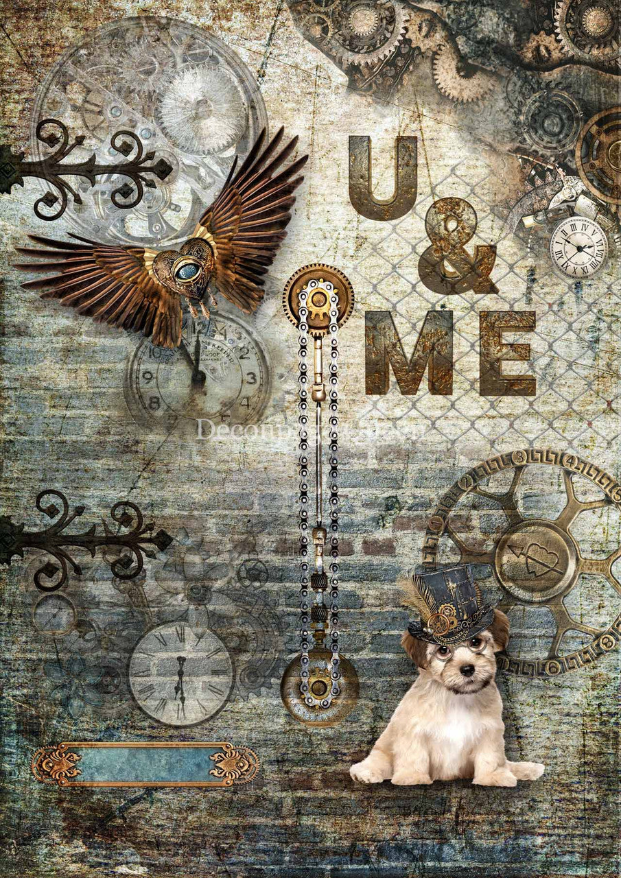 Decoupage Queen Steampunk Dog Rice Paper