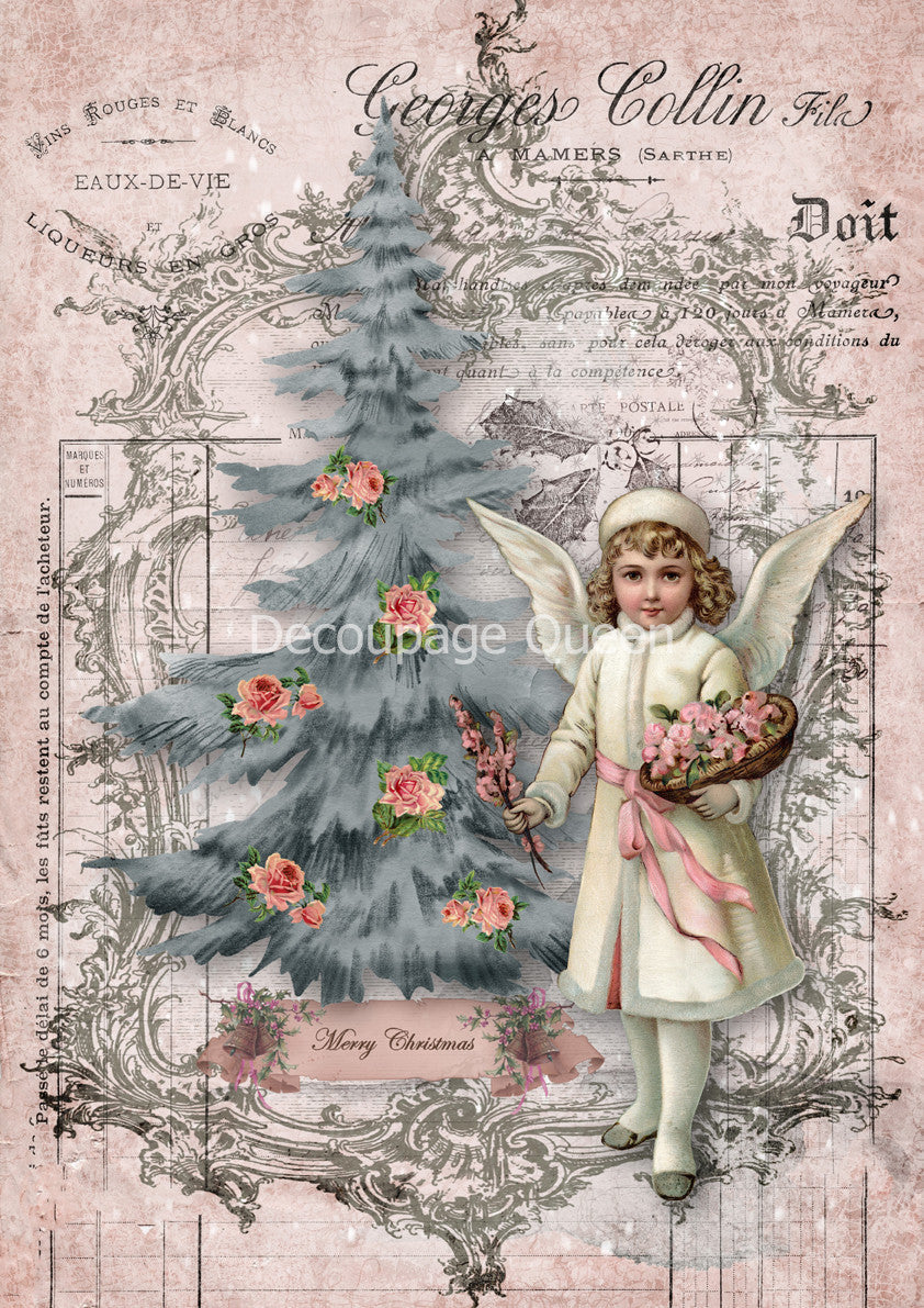 Shabby Angel by Christmas tree