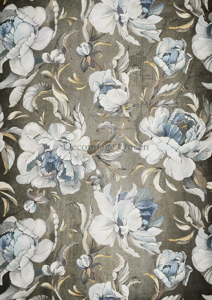 Decoupage Queen Blue Peonies Rice Paper