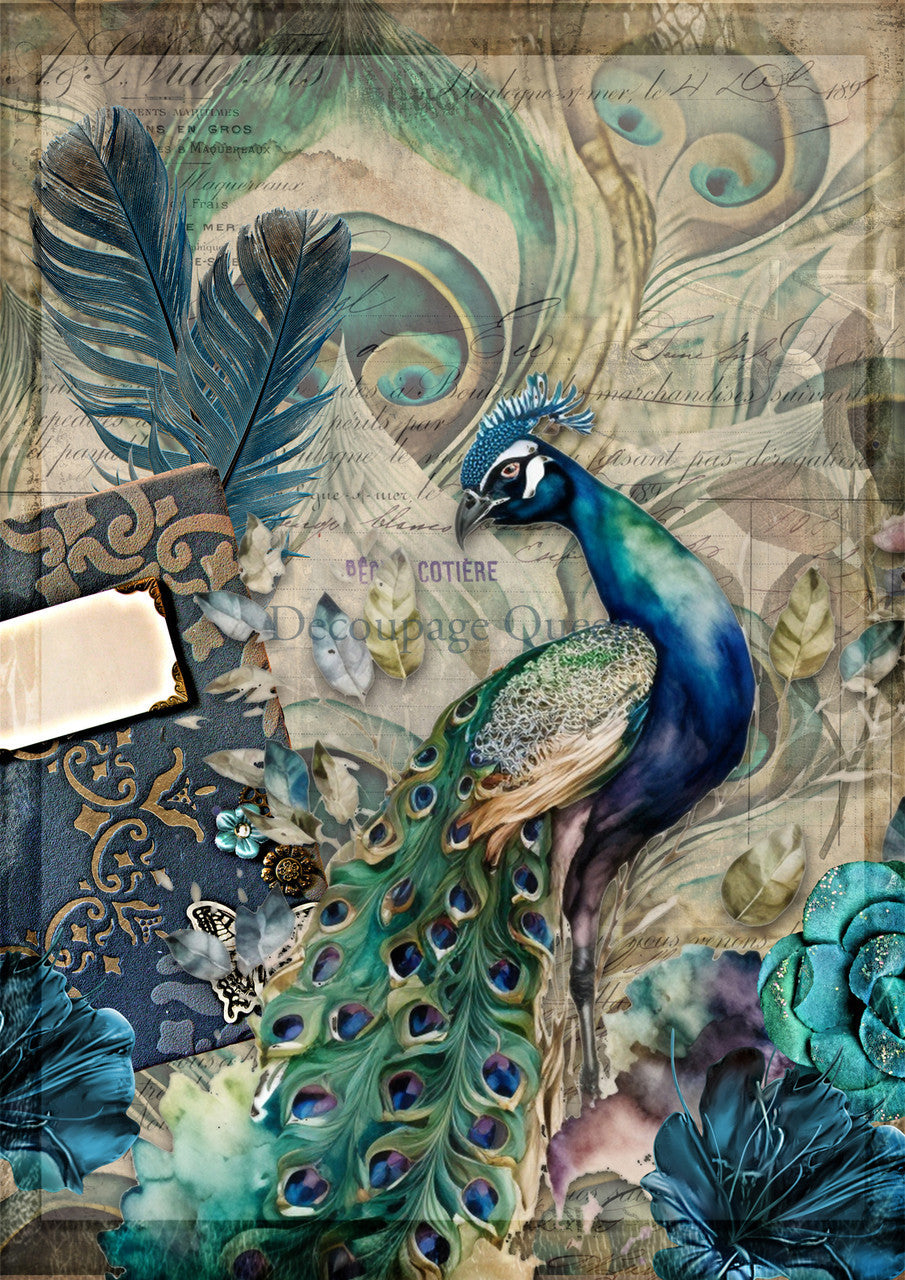 Decoupage Queen Jeweled Peacock Rice Paper