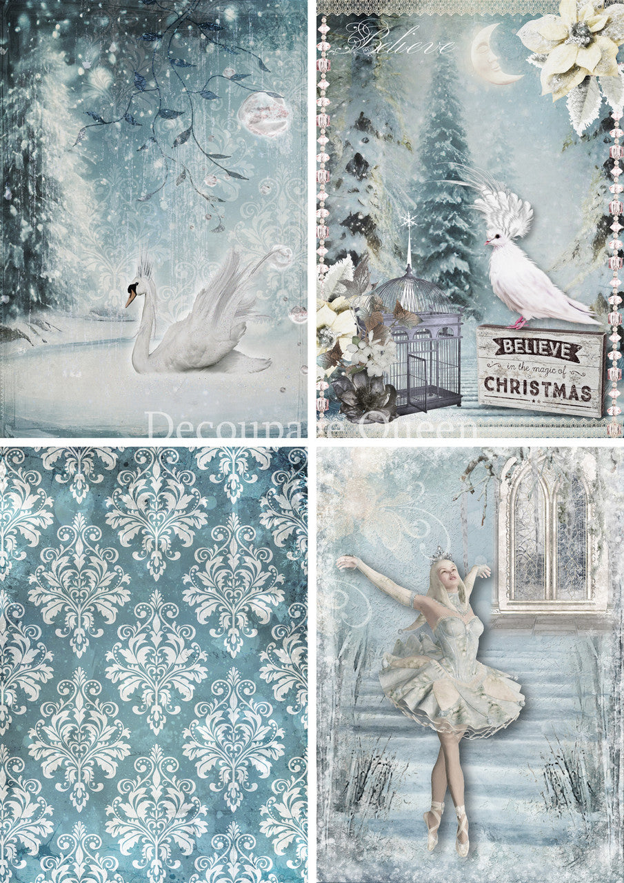 Vellum Paper - Decoupage Queen Winter Fantasy 4 Pack Vellum Paper