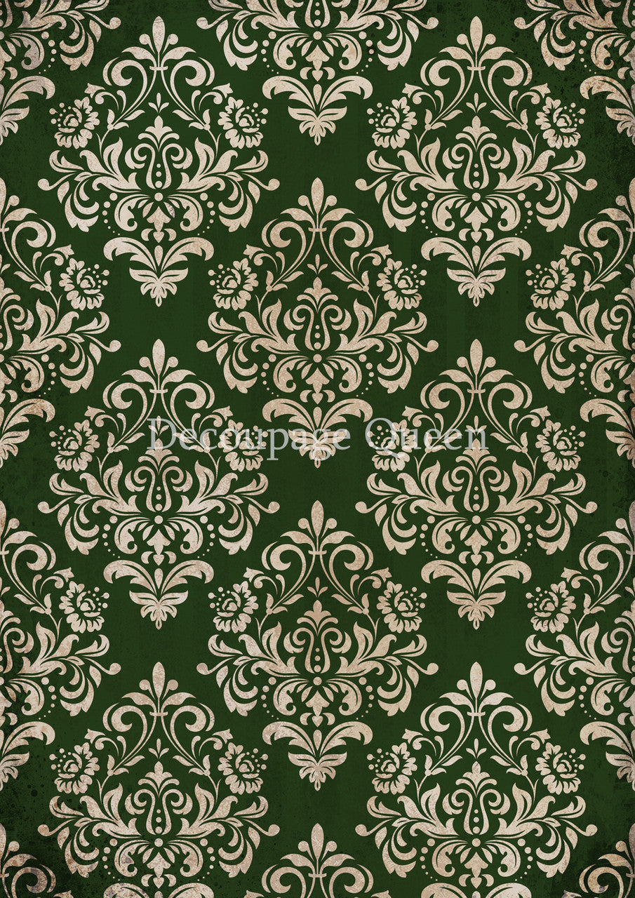 Decoupage Queen Christmas Damask Green Rice Paper