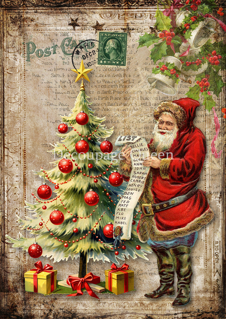 Decoupage Queen Santa's List Rice Paper