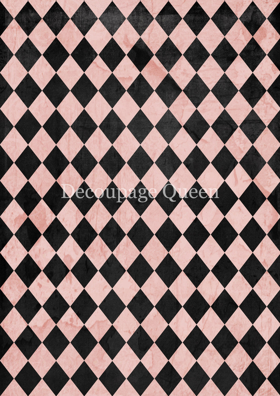 Decoupage Queen Rice Paper - Pink and Black Harlequin