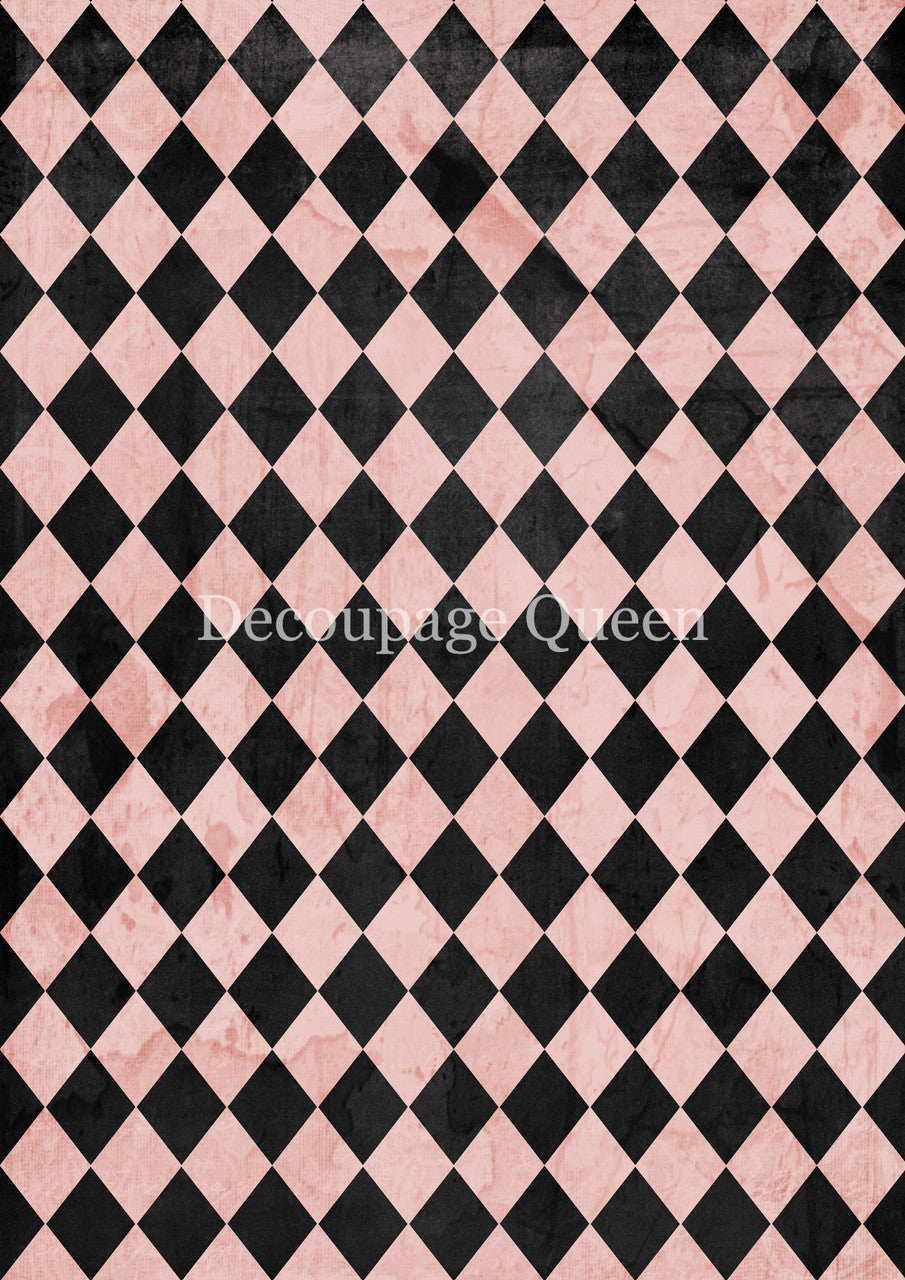 Large Format - Decoupage Queen Rice Paper - Pink and Black Harlequin