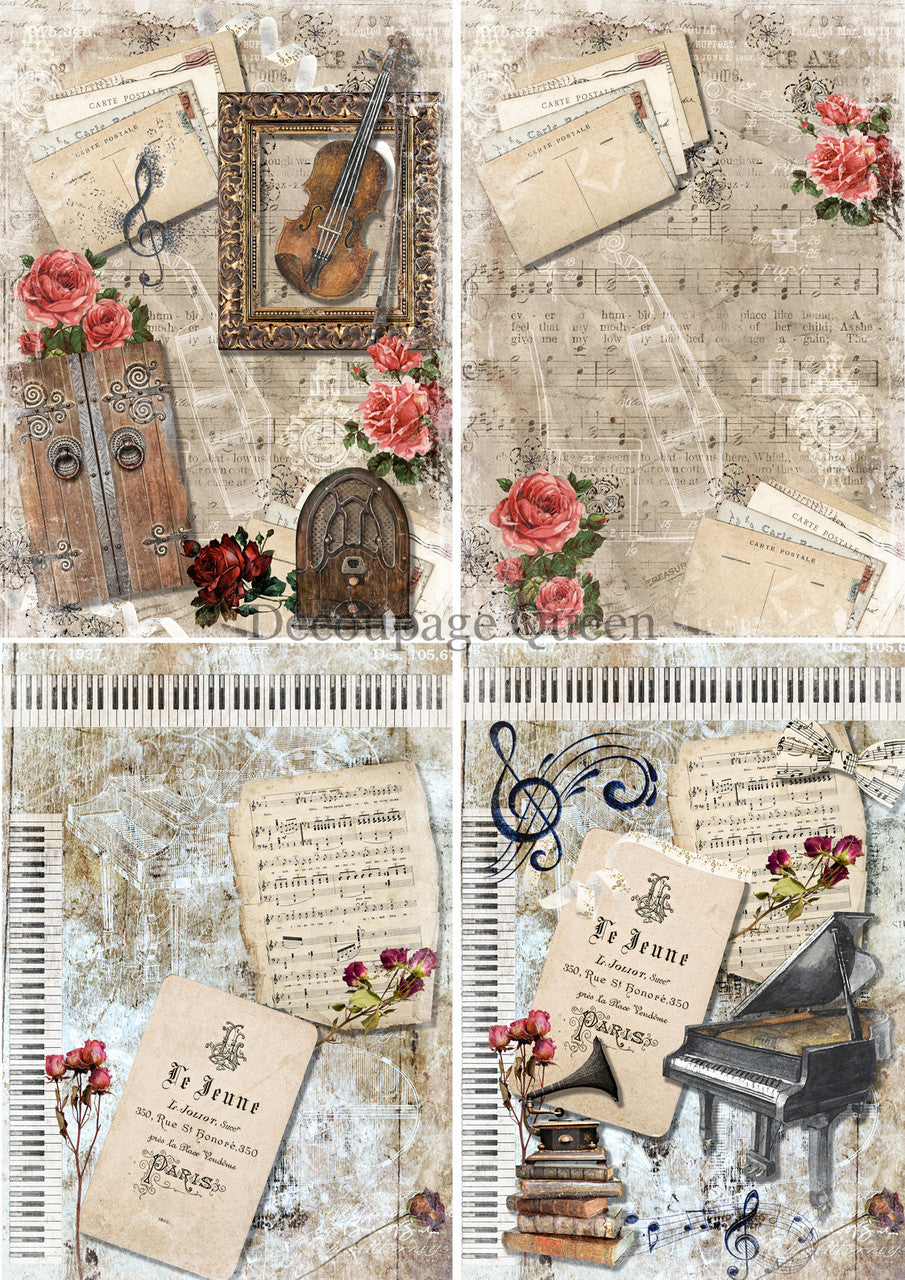 Decoupage Queen Music 4 Pack Vellum Paper