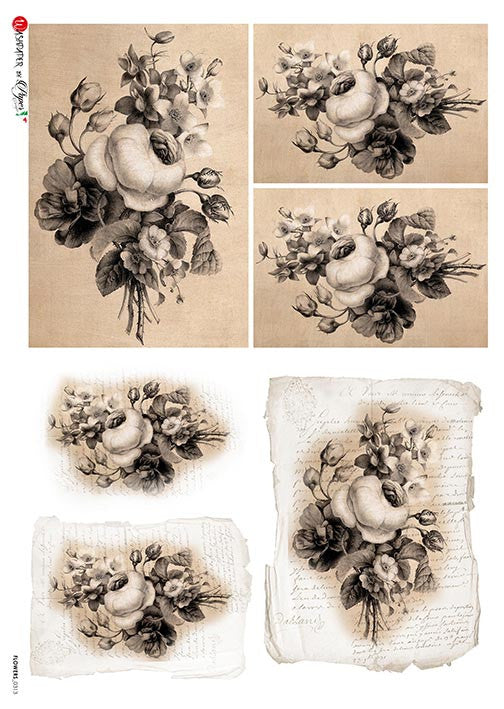 Paper Designs Sepia Florals Six Pack Rice Paper