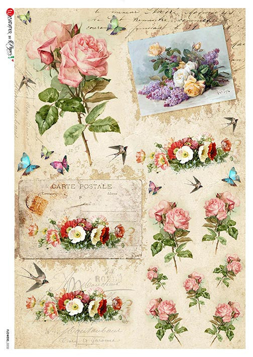 Paper Designs Rose Carte Postale Rice Paper