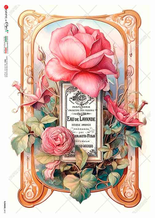 Paper Designs Rose with Nouveau Label A4 Rice Paper