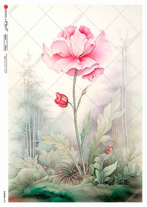 Paper Designs Single Pink Flower A4 Rice Paper