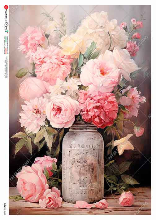 Paper Designs Pink Flowers in a Mason Jar A4 Rice Paper