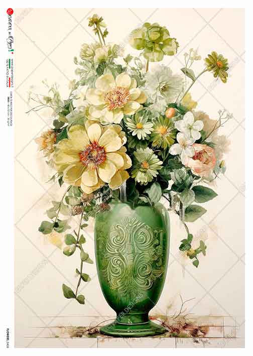 Paper Designs Yellow and White Flowers in Green Vase A4 Rice Paper
