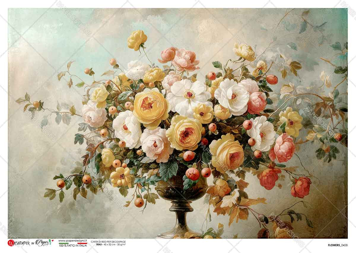 Paper Designs Yellow and White Peonies in a Vase Rice Paper
