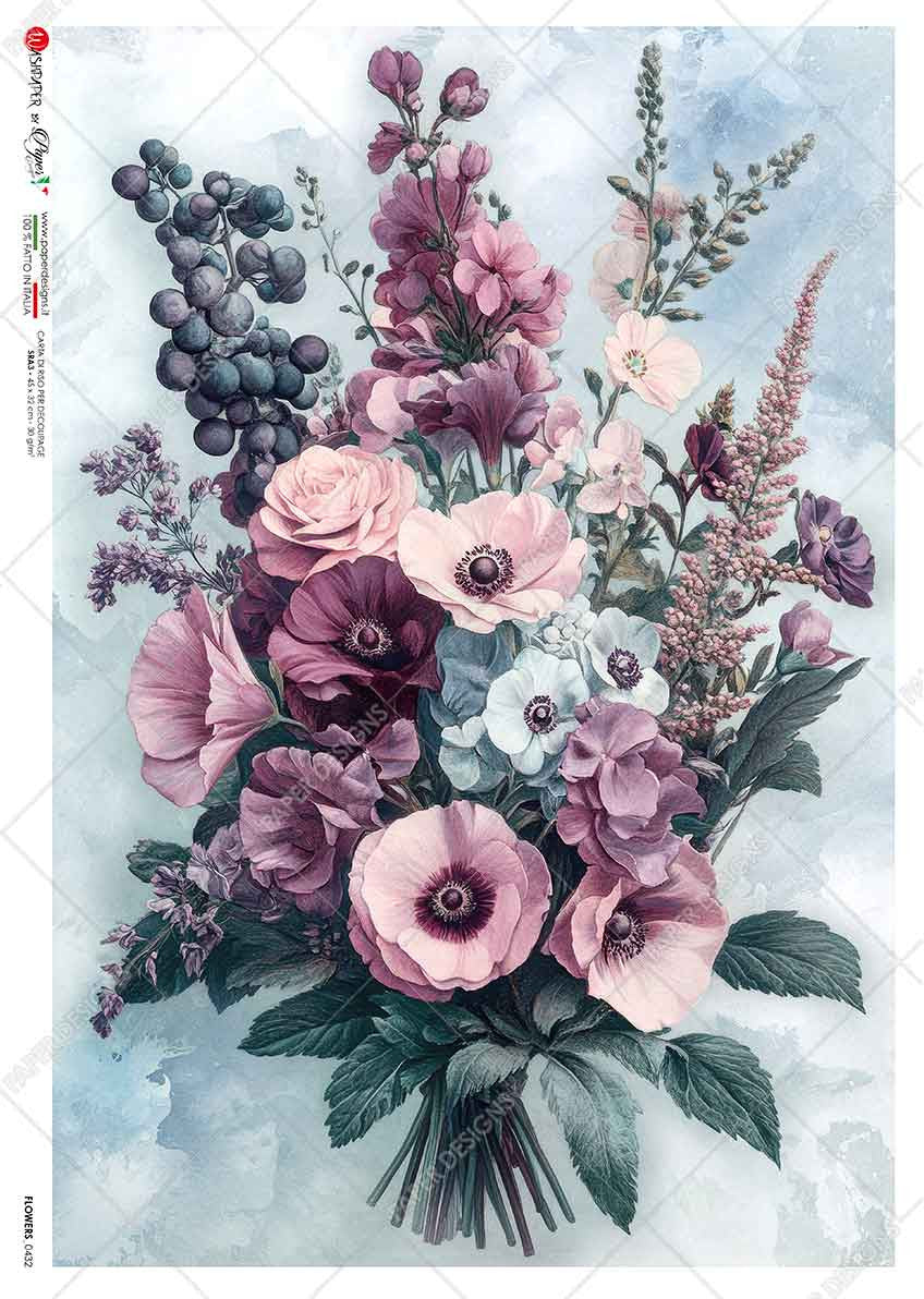 Paper Designs Lavender and Pink Bouquet Rice Paper