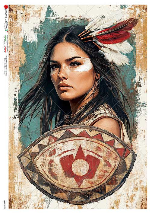 Paper Designs Native American Woman Tribal II Rice Paper