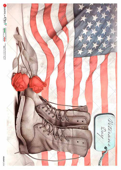 Paper Designs Veterans Day Boots and Flag Rice Paper