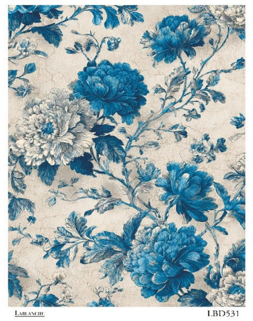 (5 Pack) LaBlanche Blue Chinoiserie Blooms A4 rice paper