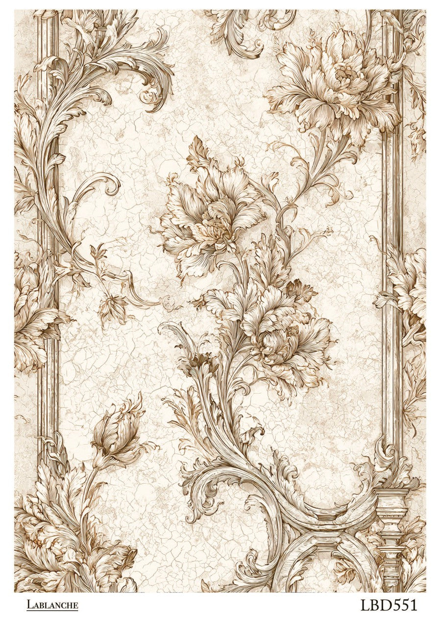 LaBlanche Sepia Floral Column A4 Rice Paper