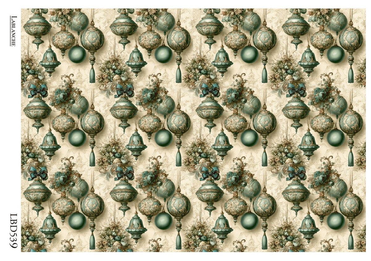 LaBlanche Teal Baroque Christmas Ornaments A4 Rice Paper