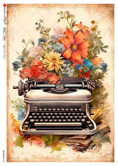 Paper Designs Old School Floral Typewriter Rice Paper