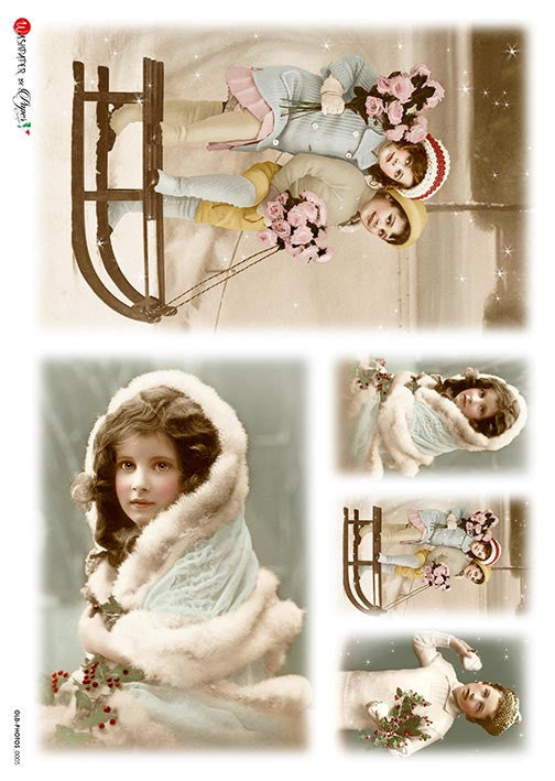 Paper Designs Winter Sledding and Snowball Fights Rice Paper