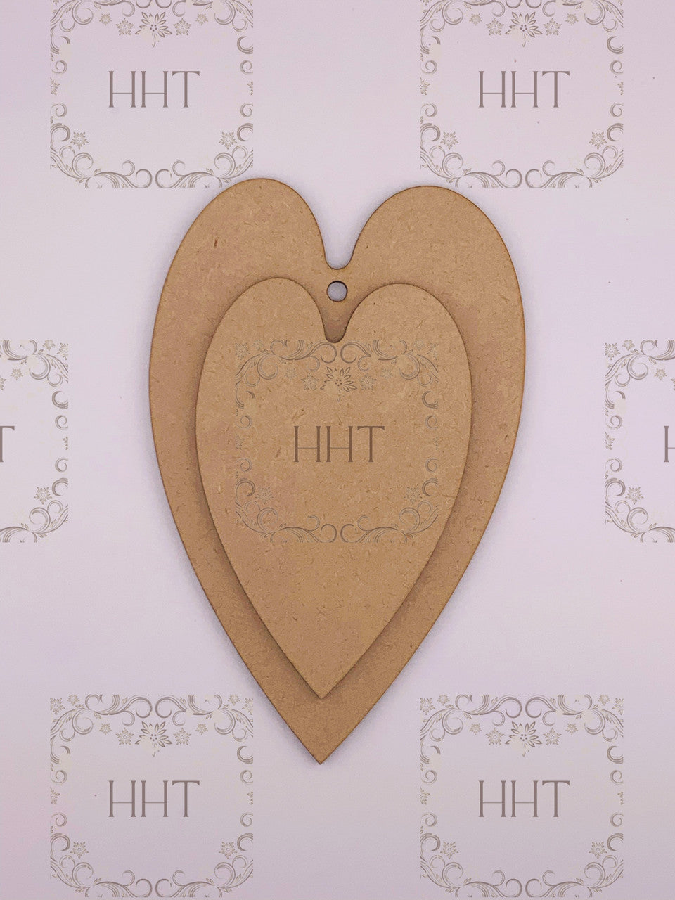 MDF Heart Ornament with Center Heart Overlay, 2 pieces