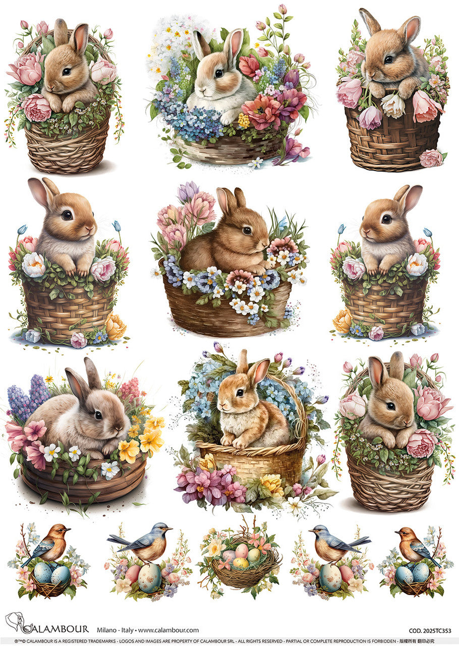 Calambour Spring 2025 A3 Rice Paper Spring Bunnies in Baskets Nine Scenes