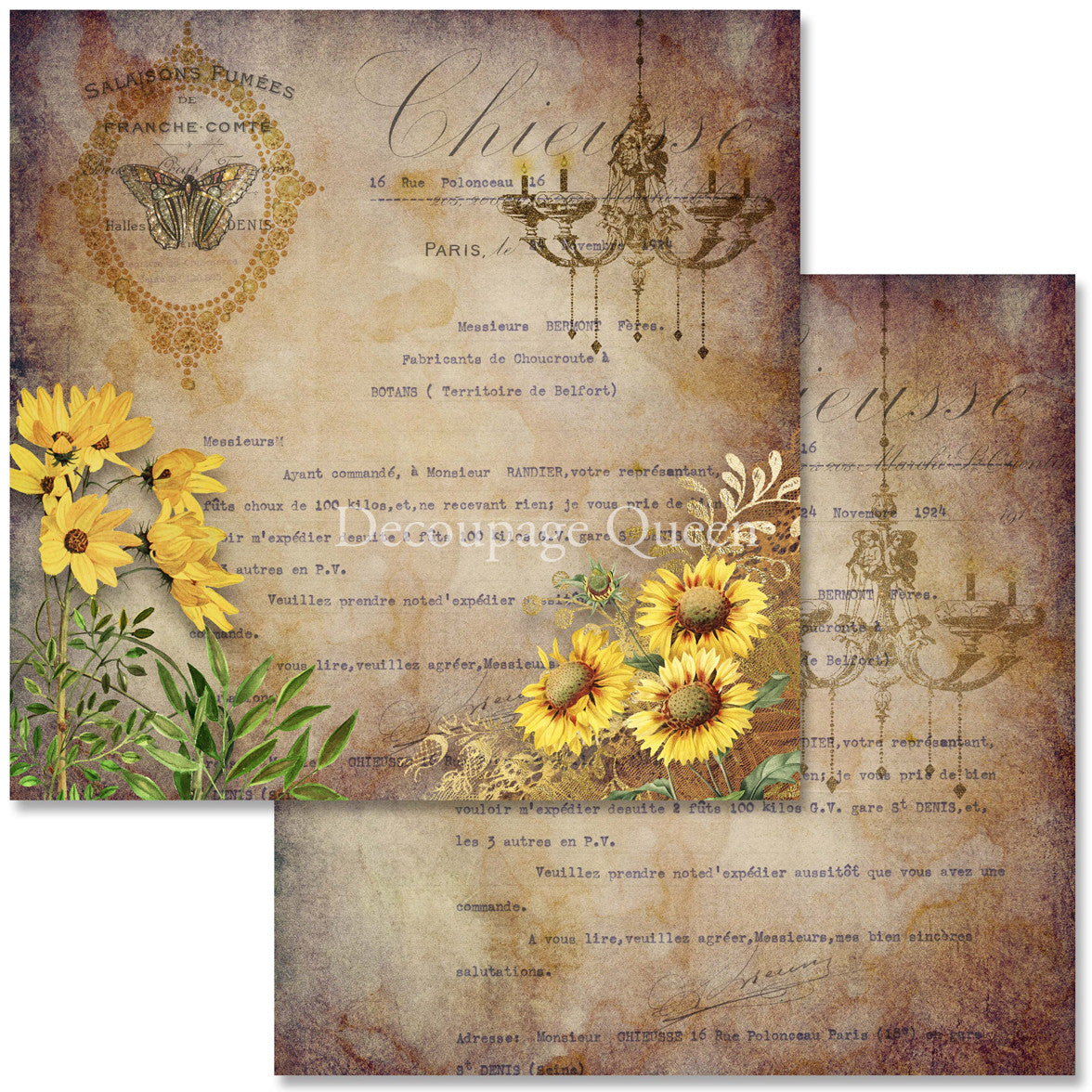 Decoupage Queen Sunflower Ephemera Scrapbook Set