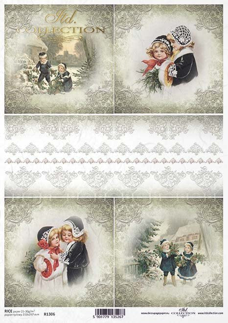 ITD Collection Girls with Bonnets Rice Paper