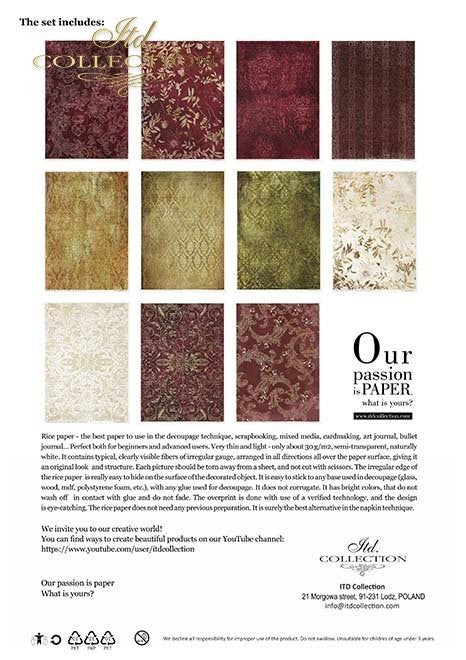 ITD Collection Rice Paper Pack of 11 A4 Vintage Tapestry
