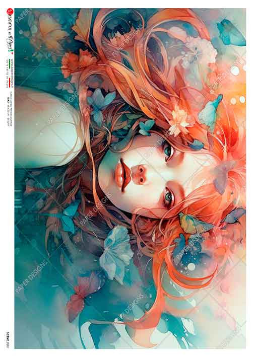 Paper Designs Red Hair Watercolor Portrait A4 Rice Paper