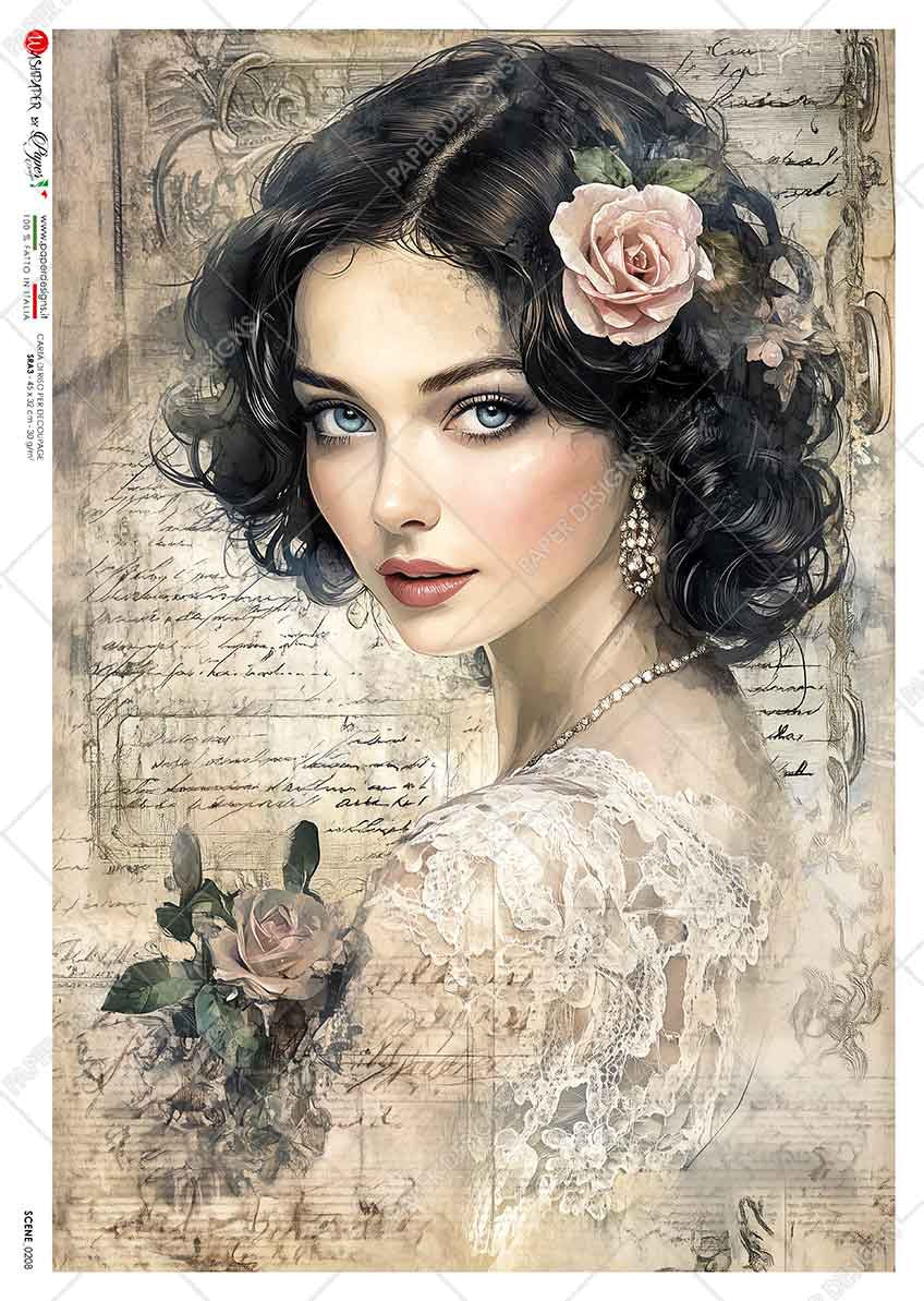 Paper Designs Vintage Portrait and Letter IV Rice Paper
