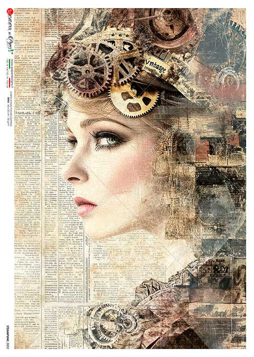 Paper Designs Steampunk Lady on Ephemera II Rice Paper
