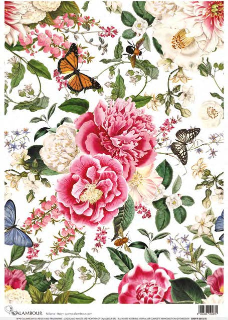 Calambour Pink and White Floral Pattern 3 A3 Rice Paper