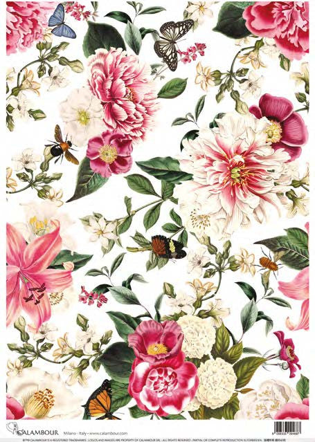 Calambour Pink and White Floral Pattern 4 A3 Rice Paper