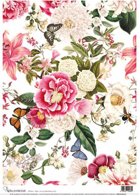 Calambour Pink and White Floral Pattern 5 A3 Rice Paper