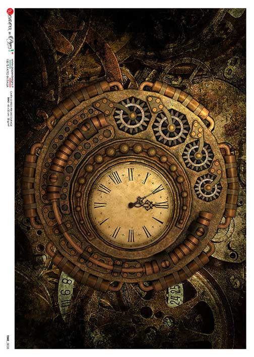 Paper Designs Rice Paper Large Steampunk Timepiece PD TIME 0038